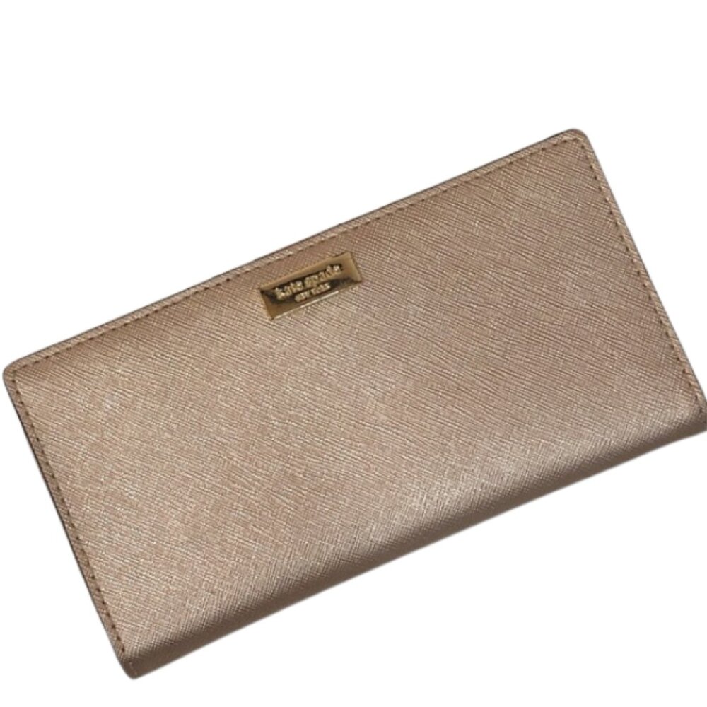 Kate Spade Large Slim Bifold Rose Gold Metallic Wallet
